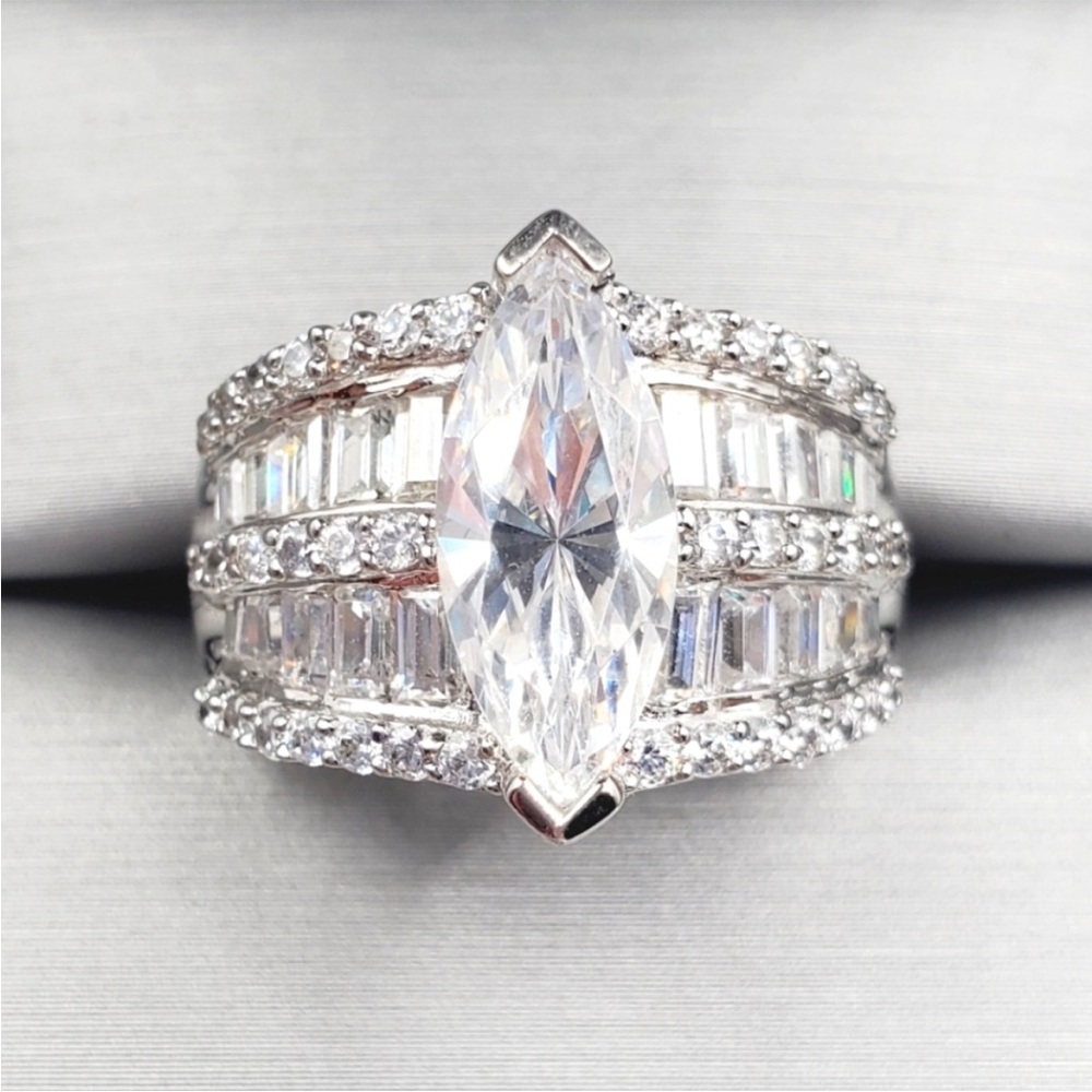 2 Carat Marquise Diamond Simulant Rhodium - 925 Sterling Silver Ring